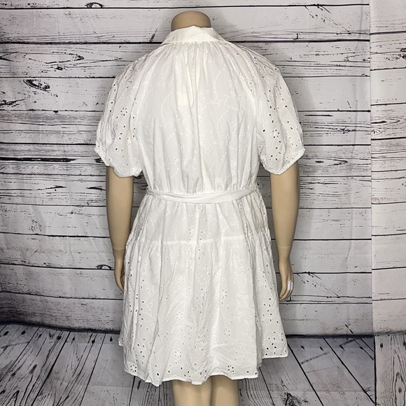A New Day NWT XXL White Eyelet 100% Cotton Button Down Shirt Dress w/ Tie Belt - Picture 4 of 5